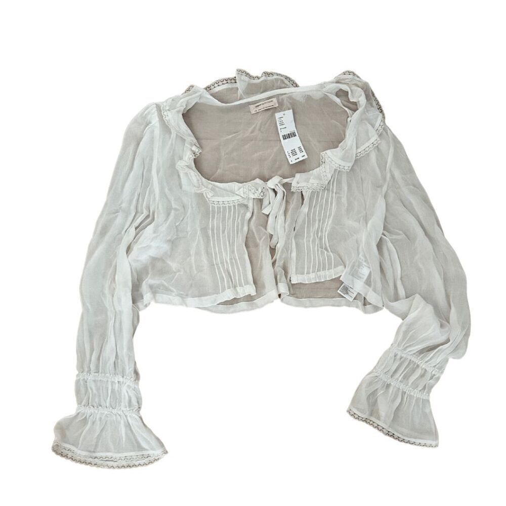 NWT Urban Outfitters Womens White Ophelia Long Sleeve Sheer Cropped Top Large